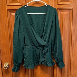 SHEIN Deep Green Wrap Blouse